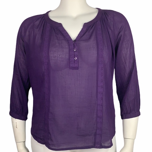 St. John's Bay Tops - St John’s Bay Purple Sheer Button Peasant Top -396